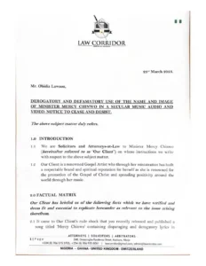 Mercy Chinwo Sues Obidiz Demands N2Bn Damages