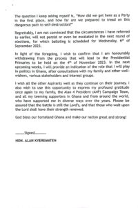 Alan Kyerematen withdraws from NPP flagbearership race — Details