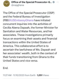 FBI probes Cecilia Dapaah over assets, financial transactions
