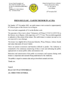 Earth tremor was a minor incident – GGSA