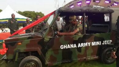 Ghana Armed Forces outdoors locally made mini Jeep for transportation