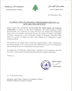 Lebanese Embassy clarifies misreport at Sing-a-thon event LETTER