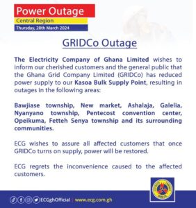 ECG blames GRIDCo over Dumsor in Central Region