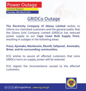 ECG blames GRIDCo over Dumsor in Central Region