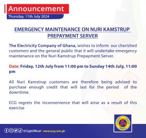 Electricity Company of Ghana announces emergency maintenance on prepayment server